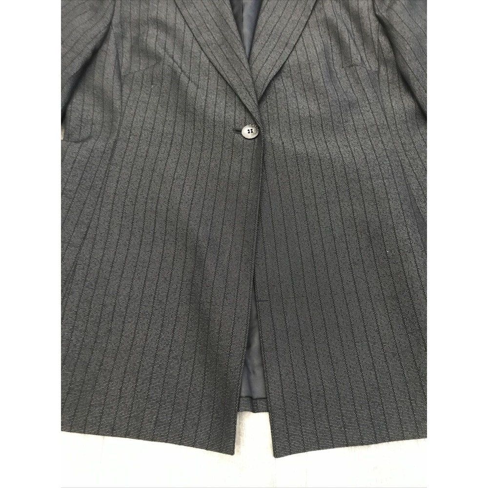 Le Suit Womens One Button Blazer Suit Jacket Pinstripe Grey Sz 6P Shoulder Pads - Picture 2 of 5